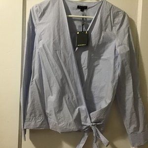 NWT MASSIMO DUTTI STRIPE CROSSOVER WRAP SHIRT. 6